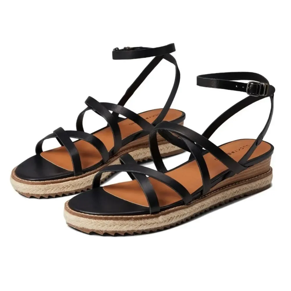 Lucky Brand Women's Nemelli Black Leather Espadrille Strappy Platform Sandals 9M